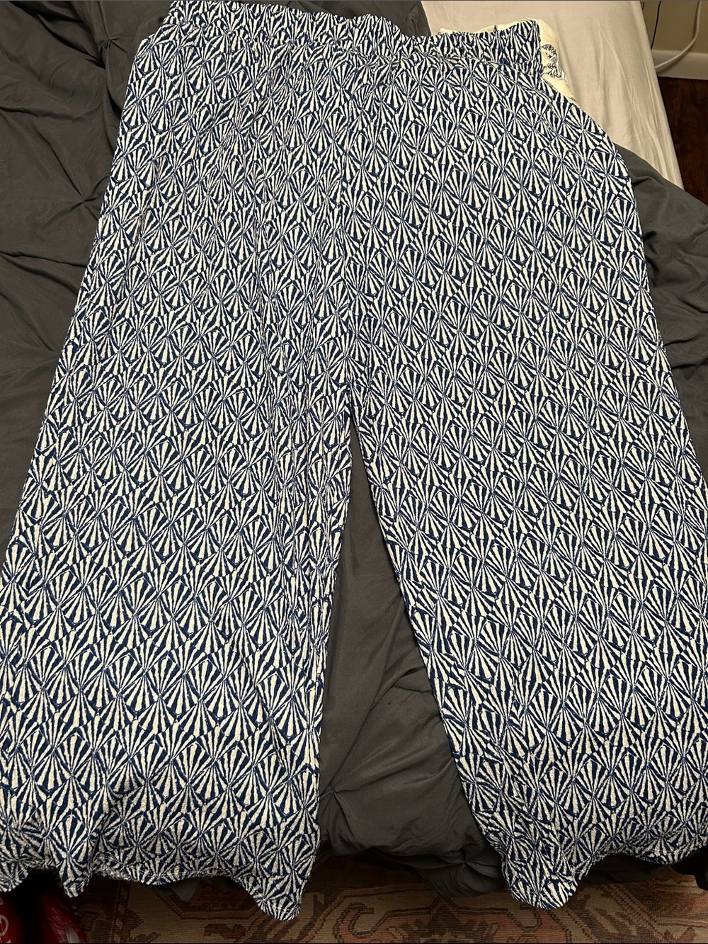 Wide Leg Navy and White Geometric Wide Leg Pants